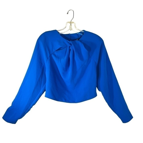 ZARA electric blue front crossover cropped blouse long sleeve keyhole size XS - Picture 4 of 15